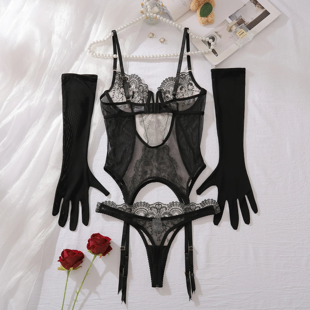 Ellolace Corset Lingerie Ultra Sexy With Long Gloves Sissy Lace Call Of The Night Romantic Hot Sexy Clothes Ethical Underwear