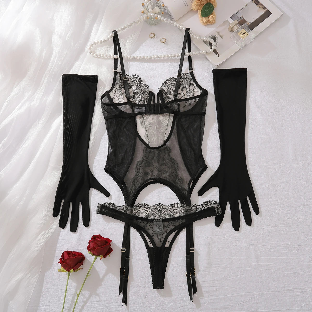 Ellolace Corset Lingerie Ultra Sexy With Long Gloves Sissy Lace Call Of The Night Romantic Hot Sexy Clothes Ethical Underwear