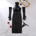 Ellolace Elegant Bodysuit Sleeveless Sexy Long Body Thong 2PC with Gloves Exclusive Mesh Pattern See Through Zip Female Clothing