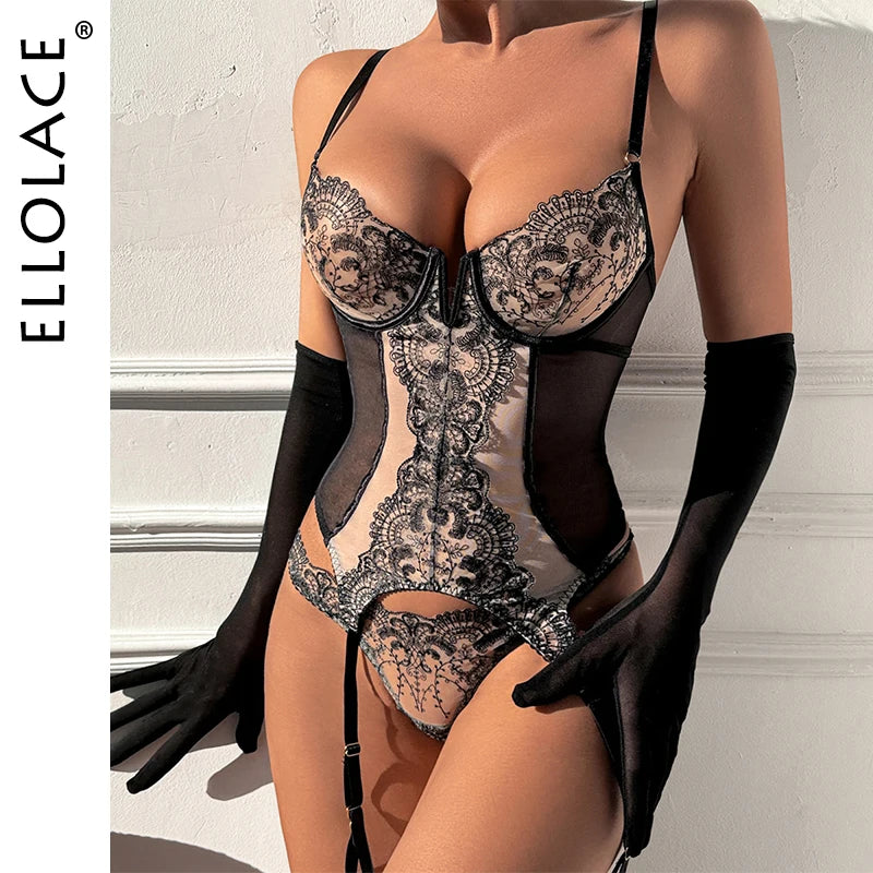 Ellolace Corset Lingerie Ultra Sexy With Long Gloves Sissy Lace Call Of The Night Romantic Hot Sexy Clothes Ethical Underwear